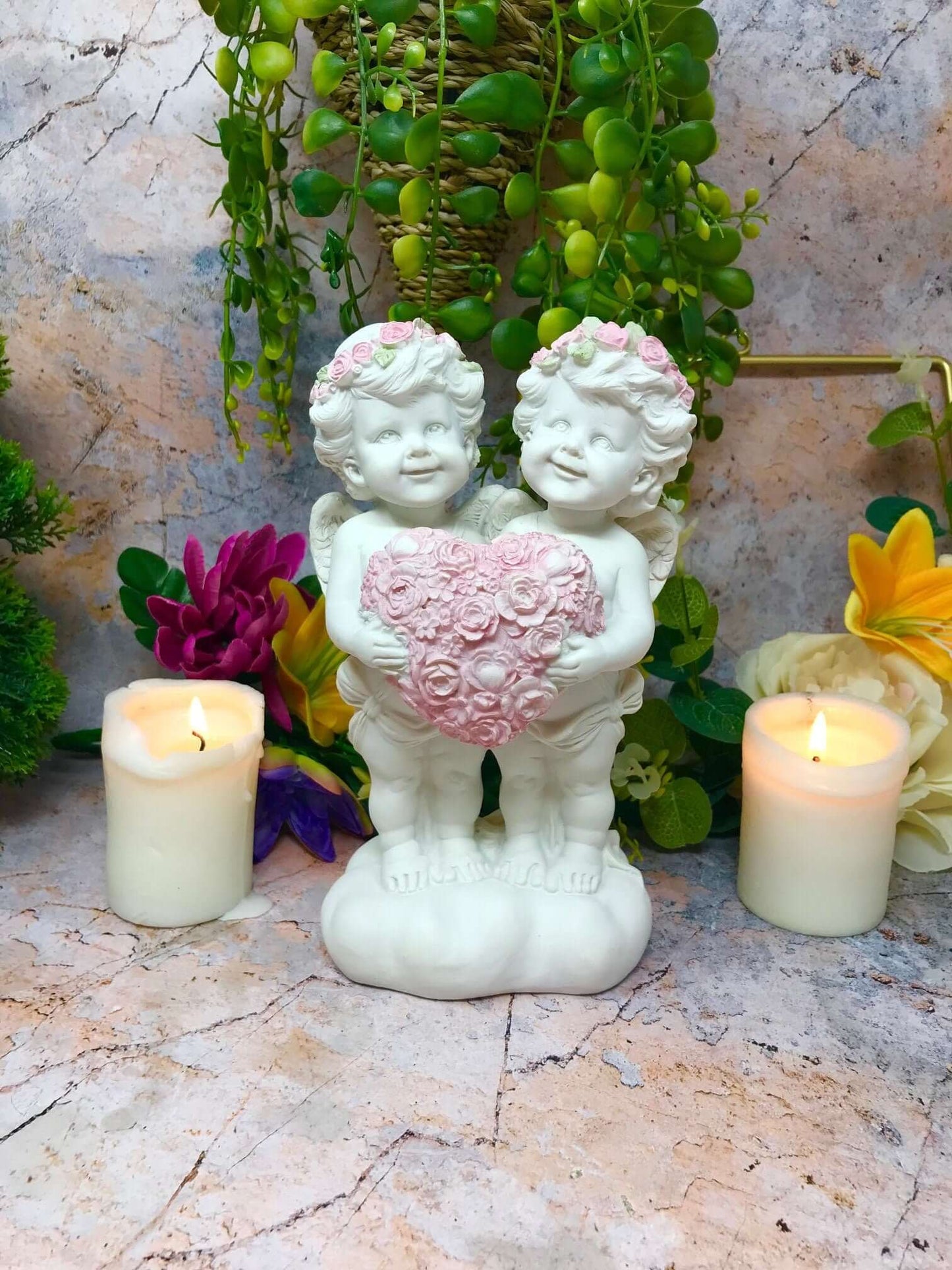 Guardian Angel Figurine Cherub Holding Heart Statue Ornament Sculpture Gift-Osiris Craftworks