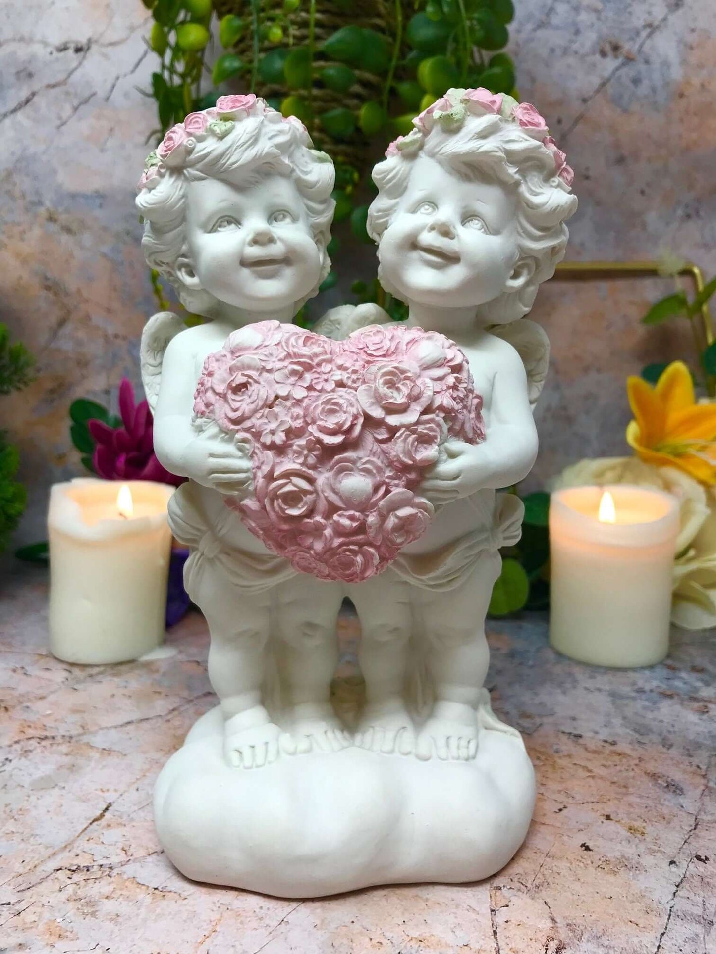 Guardian Angel Figurine Cherub Holding Heart Statue Ornament Sculpture Gift-Osiris Craftworks