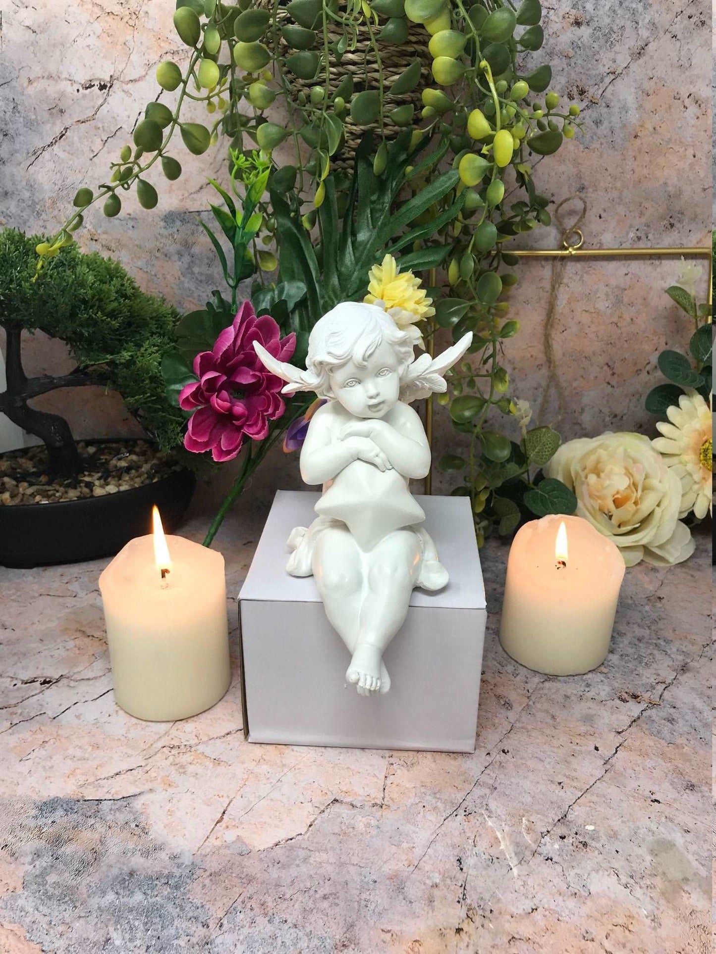 Adorable Cherub Angel Shelf Sitter Figurine - Handcrafted Resin Shelf Decor - Guardian Angel Decoration - Perfect Gift for Loved Ones-Osiris Craftworks