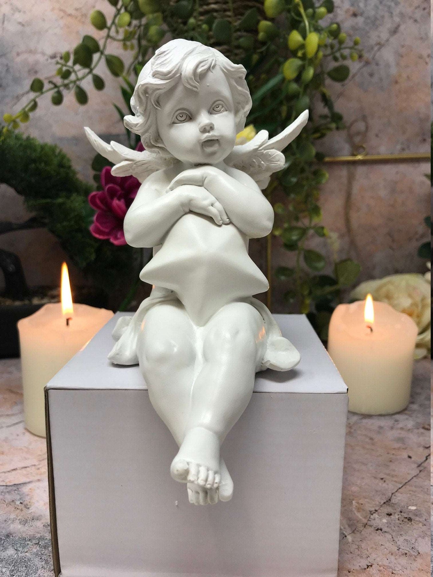 Adorable Cherub Angel Shelf Sitter Figurine - Handcrafted Resin Shelf Decor - Guardian Angel Decoration - Perfect Gift for Loved Ones-Osiris Craftworks