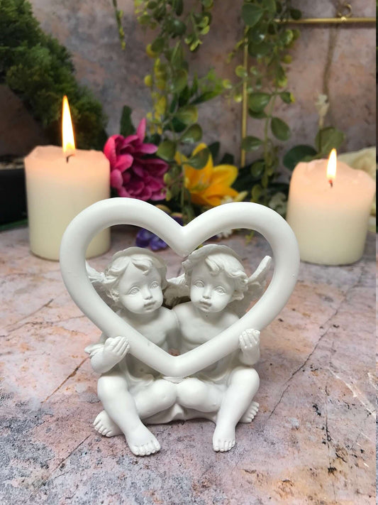 Handcrafted Romantic Angelic Cherubs Heart Ornament Sculpture - Heavenly Gift-Osiris Craftworks