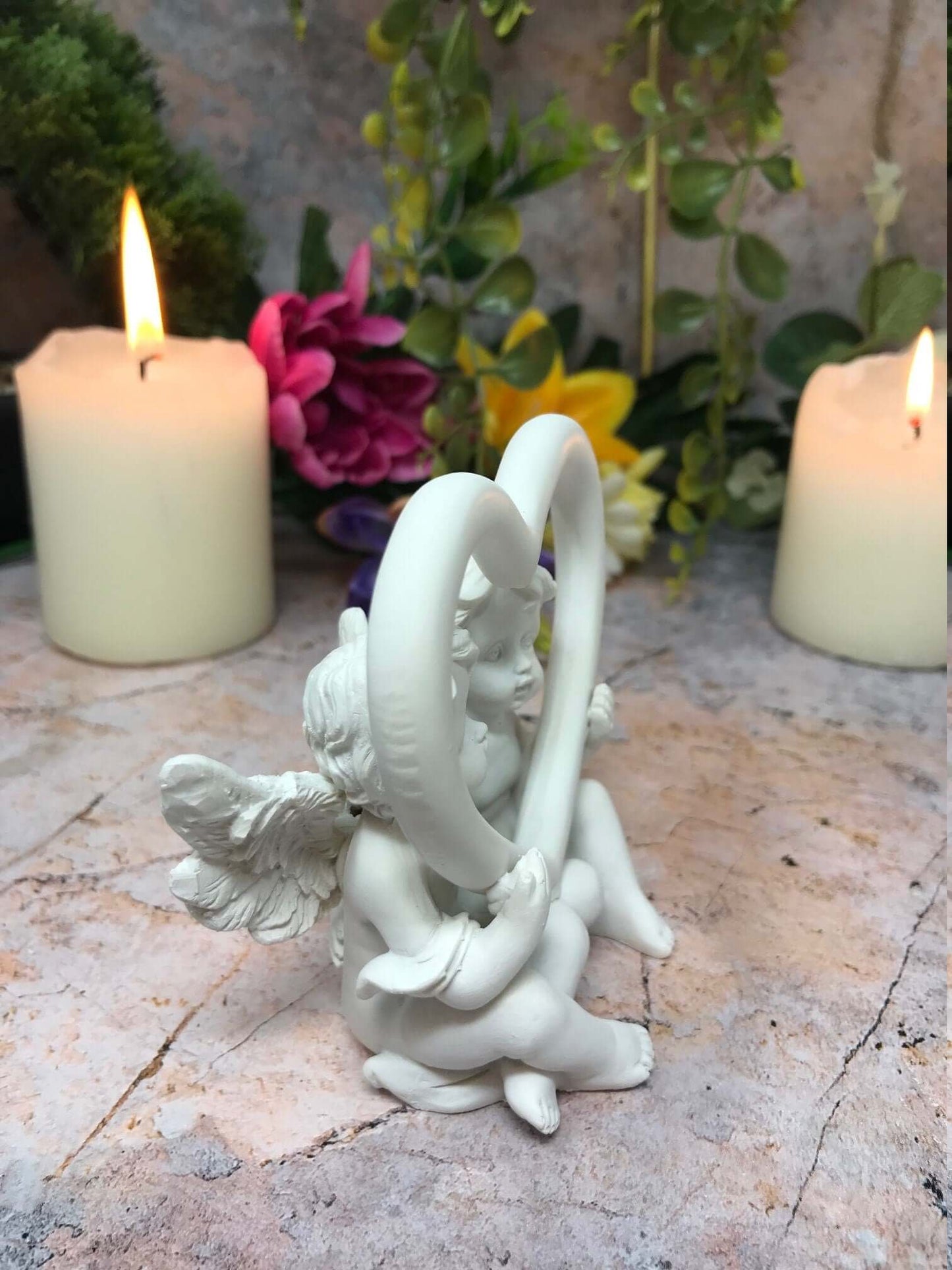 Handcrafted Romantic Angelic Cherubs Heart Ornament Sculpture - Heavenly Gift-Osiris Craftworks