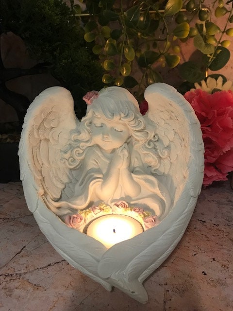 Praying Angel Cherub Candle Holder, Serene Figurine Spiritual Candle Decor, Peaceful Art, Divine Light Accent, Inspirational Home Ornament-Osiris Craftworks