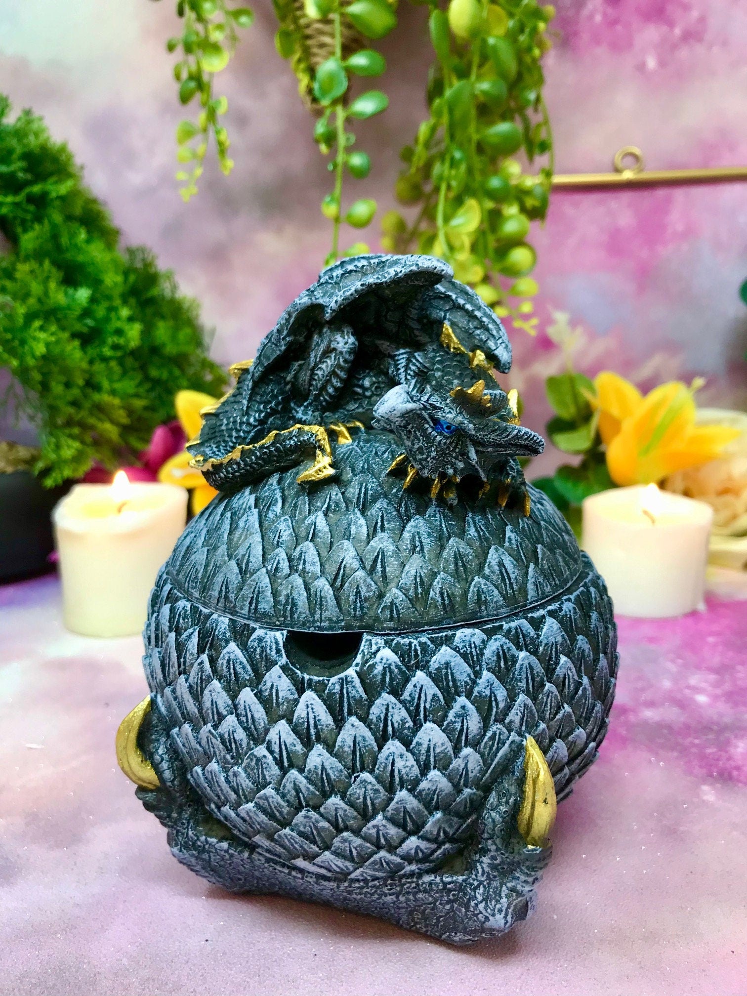 Enchanting Dragon Ashtray Trinket Box | Gothic Fantasy Resin Decor | Unique Dragon Lover's Gift | Medieval Keepsake Holder-Osiris Craftworks