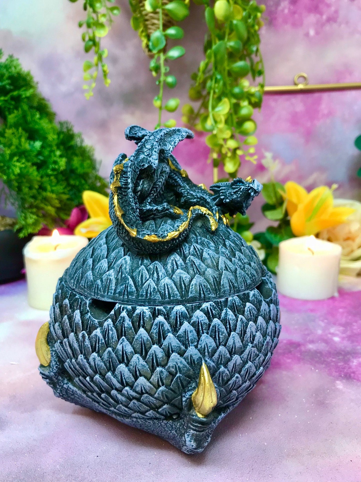 Enchanting Dragon Ashtray Trinket Box | Gothic Fantasy Resin Decor | Unique Dragon Lover's Gift | Medieval Keepsake Holder-Osiris Craftworks