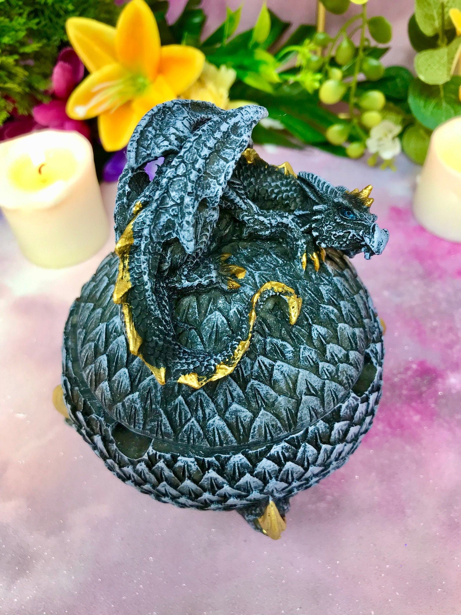 Enchanting Dragon Ashtray Trinket Box | Gothic Fantasy Resin Decor | Unique Dragon Lover's Gift | Medieval Keepsake Holder-Osiris Craftworks