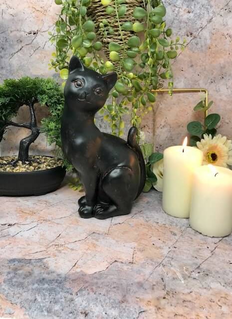 Schwarze Katzen-Dekofigur in Antik-Optik, ideales Geschenk für Katzenliebhaber