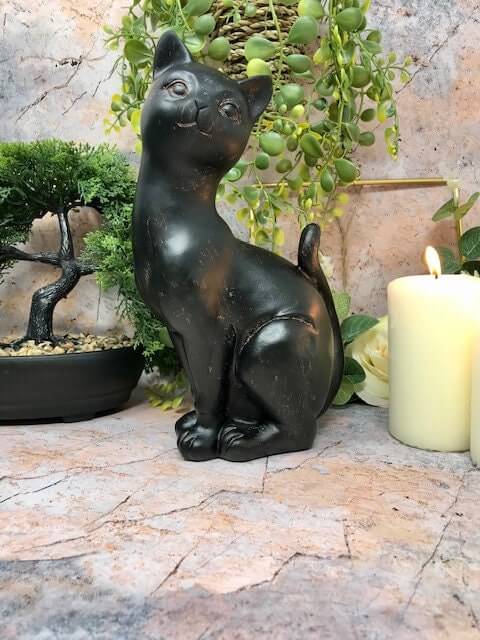 Figurine décorative de chat noir effet antique, cadeau idéal pour les amoureux des chats