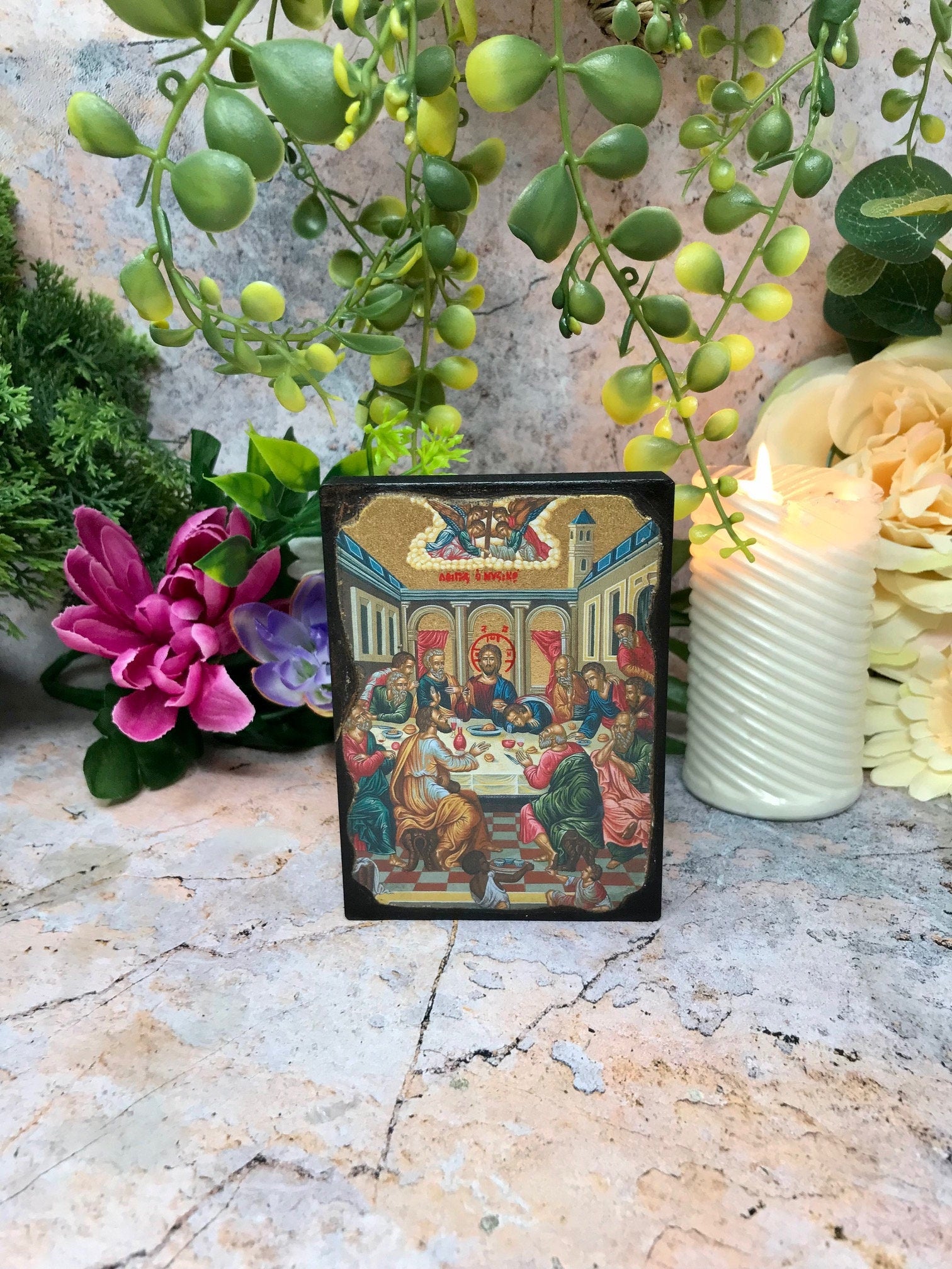 The Last Supper Jesus Christ Picture Hanging Icon Style Religious Wall Plaque-Osiris Craftworks