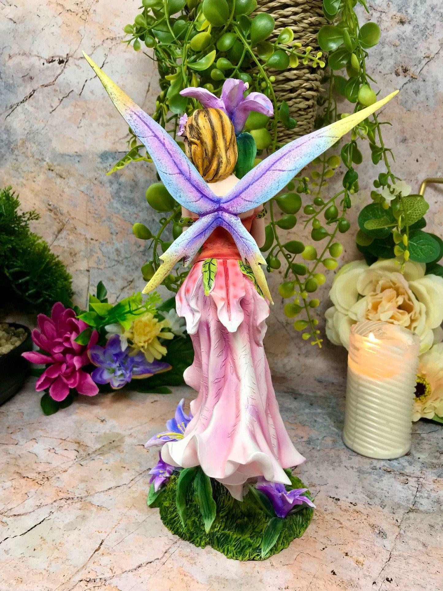 Blossoming Iris Fairy Figurine, Fantasy Floral Fairy Statue, Enchanted Decor, Whimsical Purple Winged Fairy, Collectible Mythical Art Piece-Osiris Craftworks