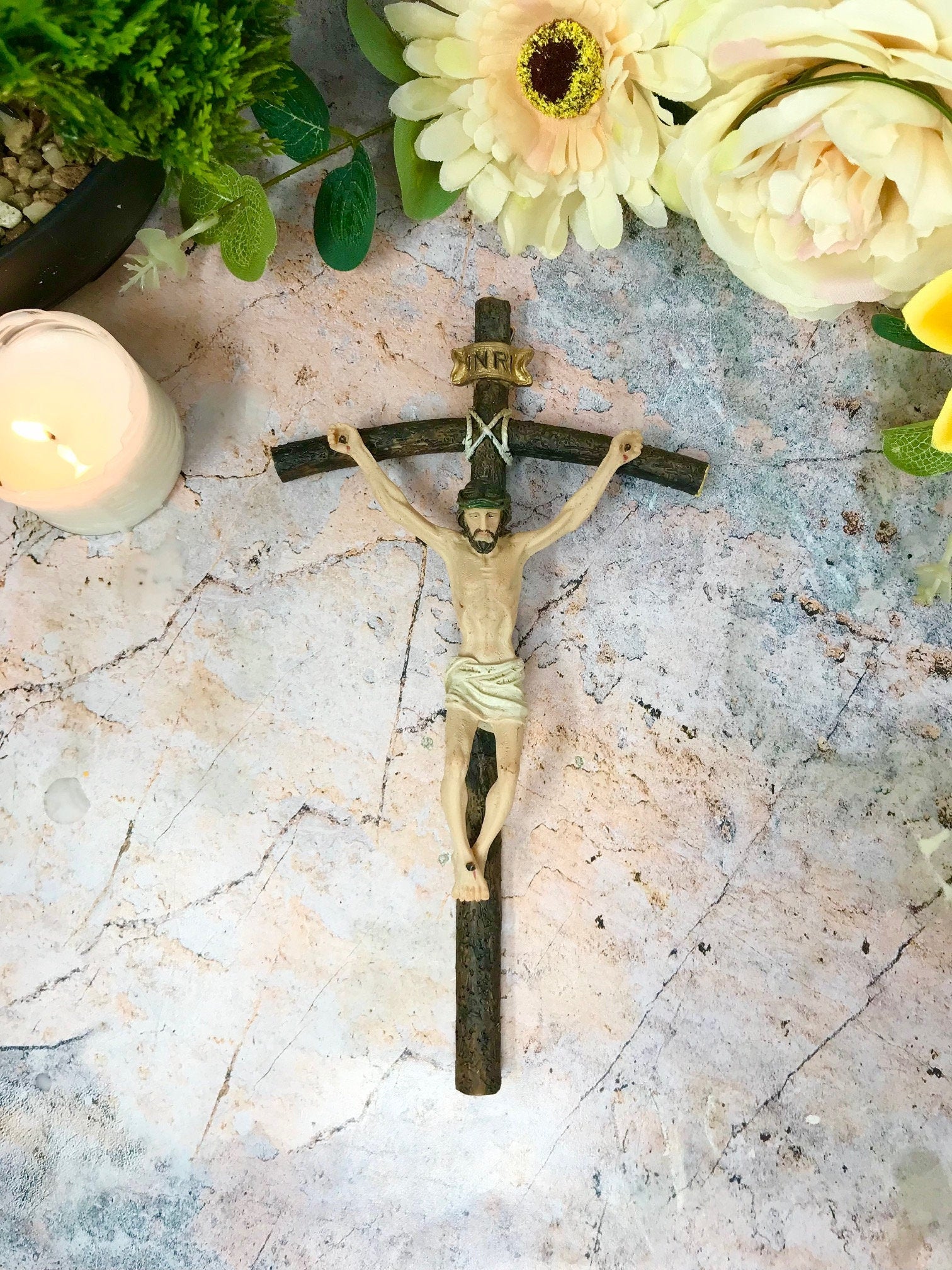 Crucifix Hanging Cross Resin Corpus Christi Jesus Christ Religious Wall Ornament-Osiris Craftworks