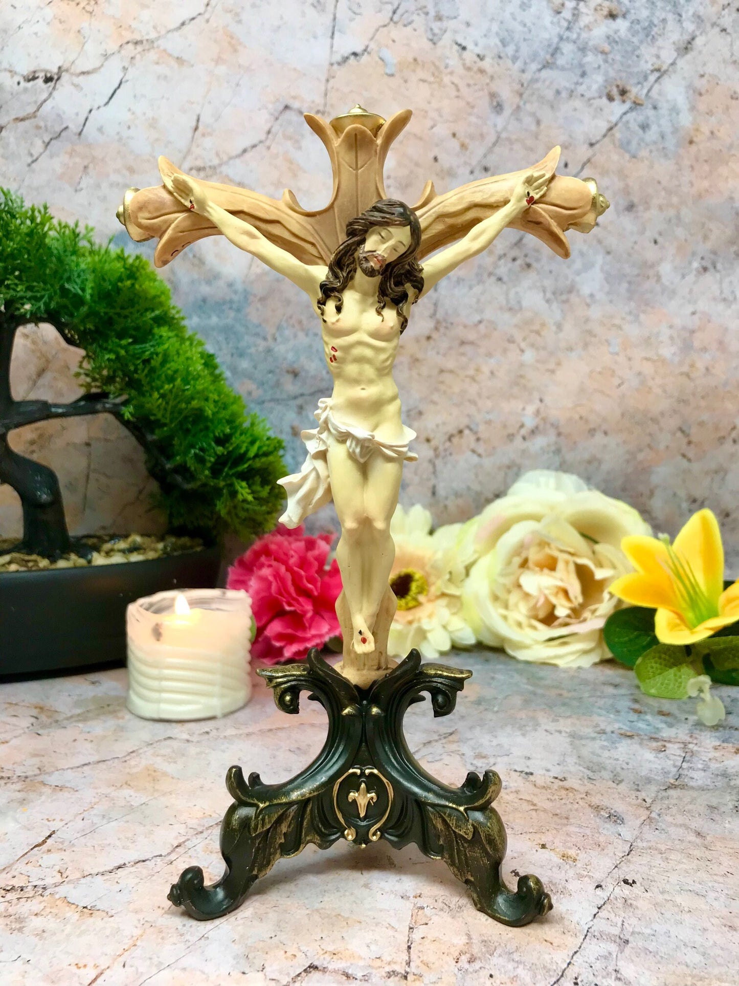 Resin Crucifix - Handcrafted Religious Artifact - Spiritual Home Decor & Devotional Keepsake