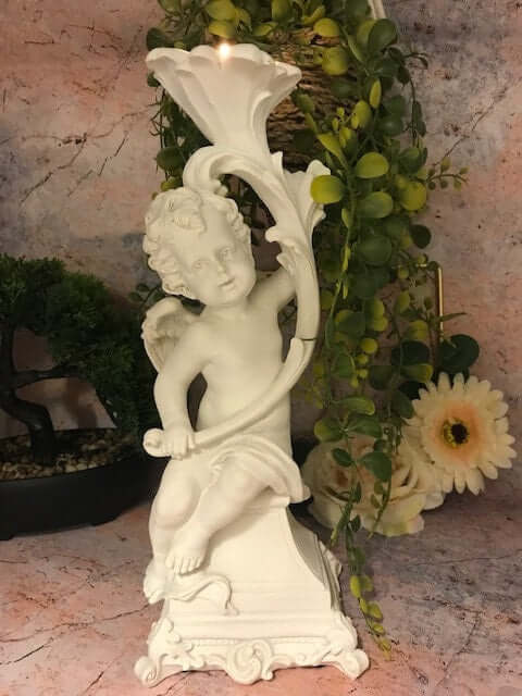 Cherub Candle Holder Statue, Elegant Guardian Angel Figurine for T-Lights, Resin Angel Ornament, Classic Home Decor Sculpture, Unique Gift-Osiris Craftworks