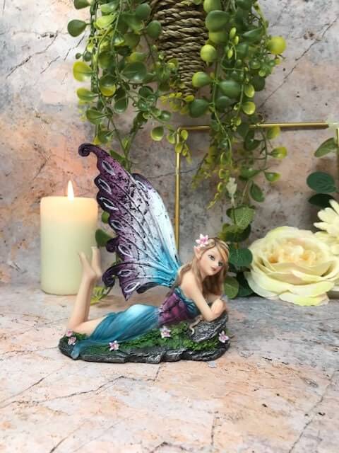 Fantasy Flower Fairy Laying Sculpture Ornament Figurine Mythical Statue-Osiris Craftworks