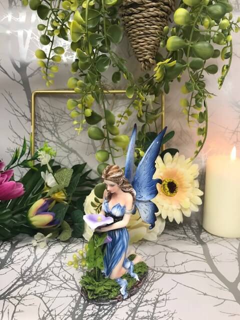 Exquisite Blue Lilly Fairy Figurine Ornament - a Magical Addition to Your Collection-Osiris Craftworks