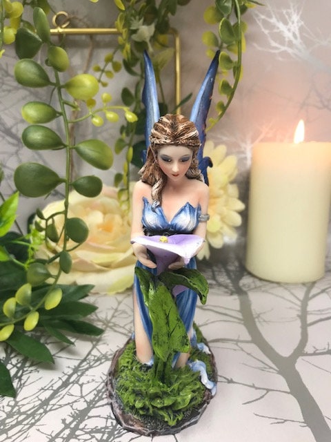 Exquisite Blue Lilly Fairy Figurine Ornament - a Magical Addition to Your Collection-Osiris Craftworks