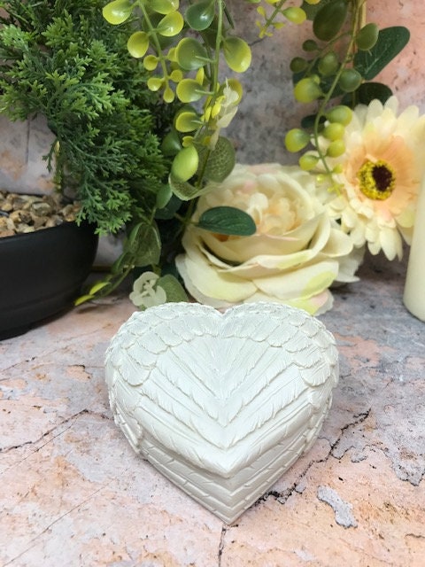 Heavenly Angel Wings Heart Box, Resin Trinket Box, Love and Cherish Keepsake Holder, Spiritual Home Decor, Memorial Gift Idea-Osiris Craftworks