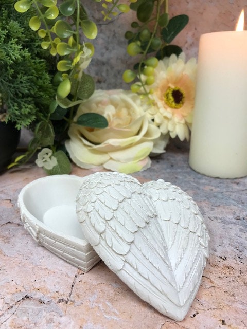 Heavenly Angel Wings Heart Box, Resin Trinket Box, Love and Cherish Keepsake Holder, Spiritual Home Decor, Memorial Gift Idea-Osiris Craftworks