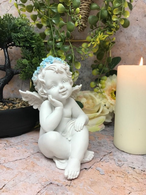 Charming Guardian Angel Cherub Figurine, Thoughtful Statue, Peaceful Angelic Ornament, Inspirational Sculpture, Delicate Home Decor Accent-Osiris Craftworks