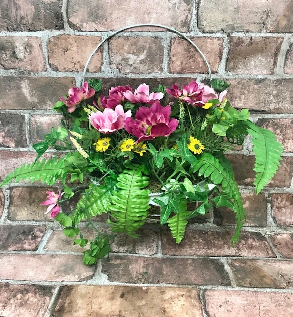 Lush Artificial Flower Hanging Basket, Vibrant Garden Decor, Outdoor Floral Arrangement, Handcrafted Faux Plant Display, Home Patio Accent-Osiris Craftworks