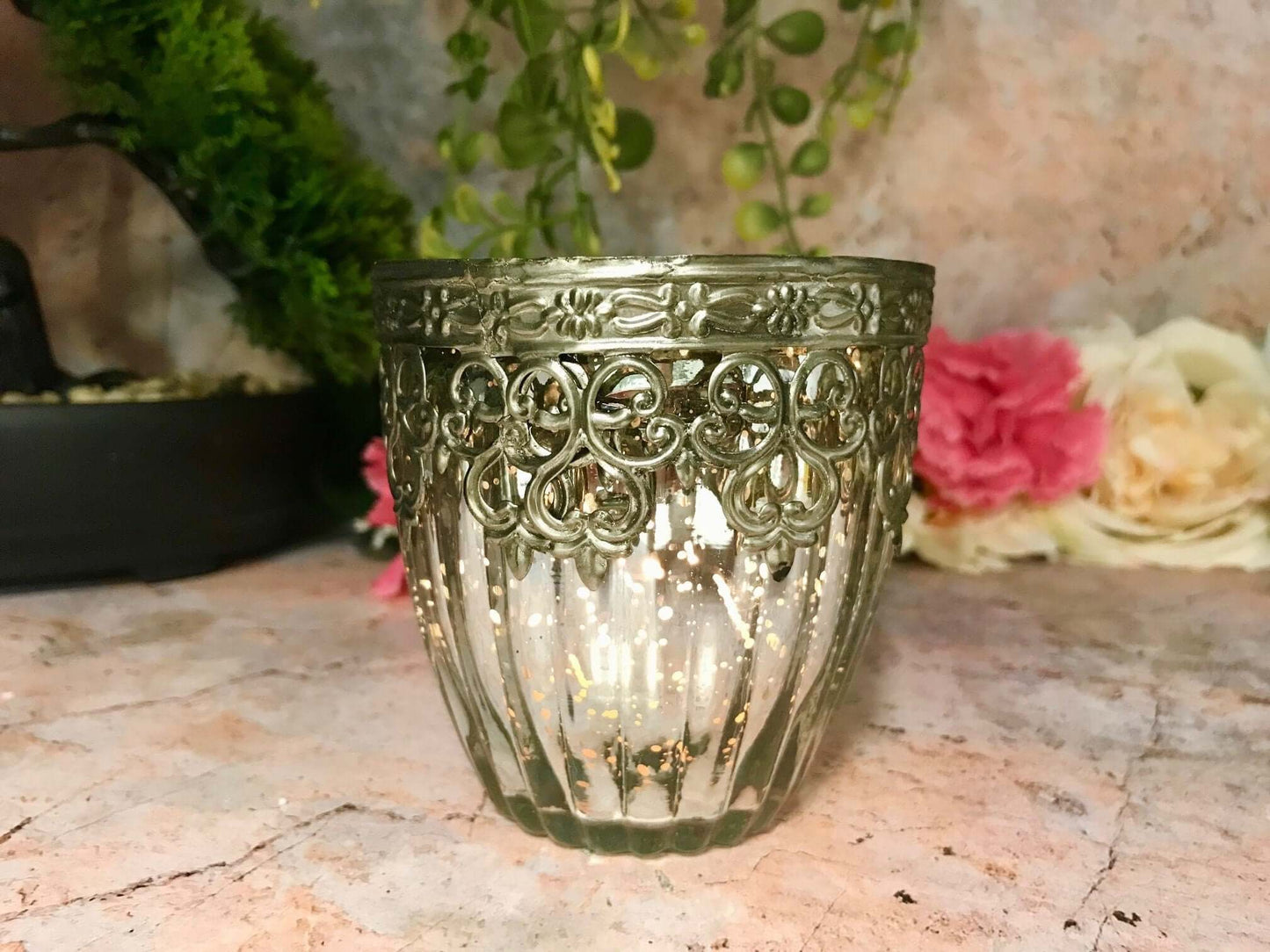 Antique Effect Moroccan Glass Tealight Holder Candle Home Lighting Seasonal Decor Ornament Decoration A