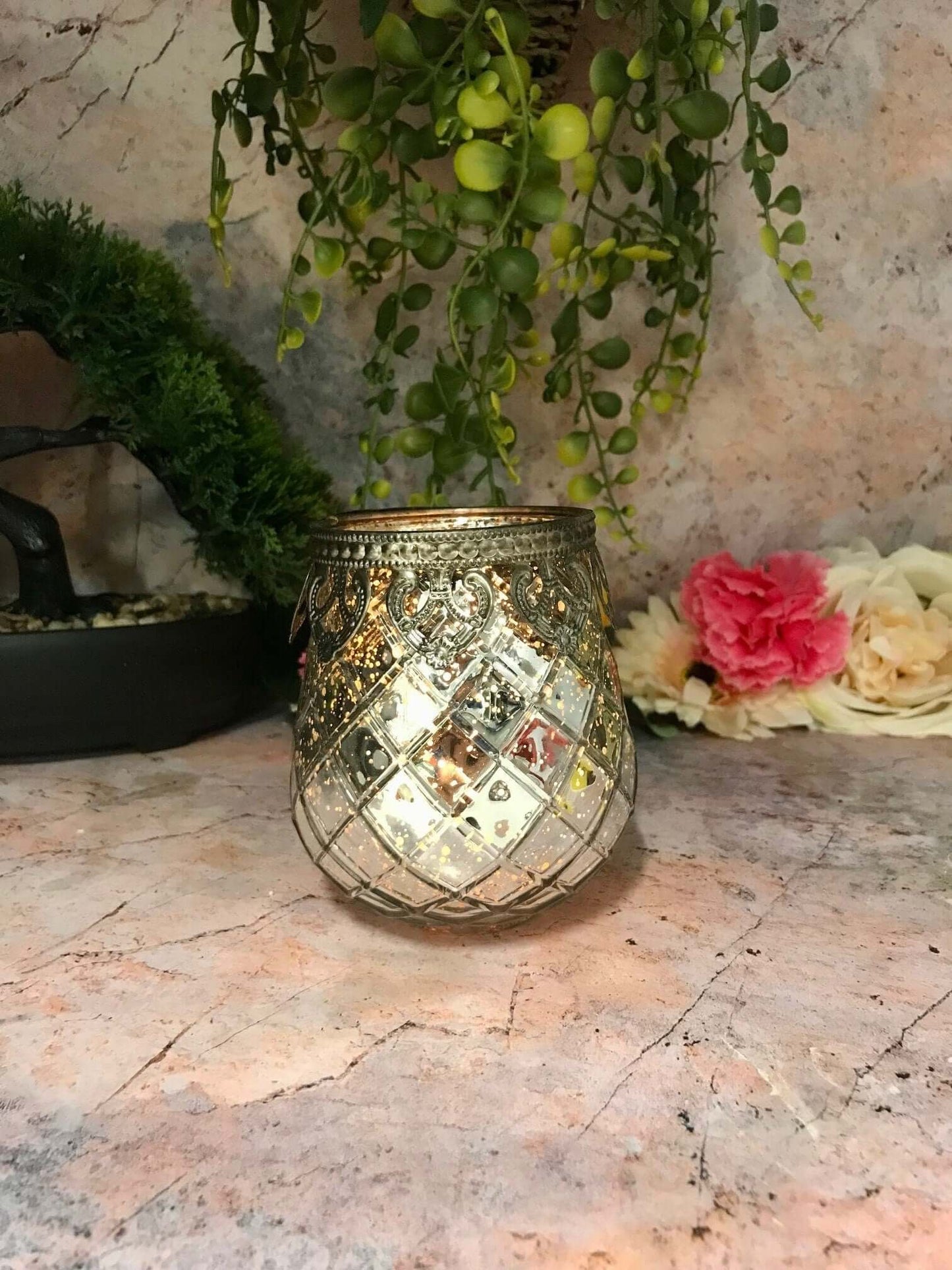 Antique Effect Moroccan Glass Tealight Holder Candle Home Lighting Lantern Seasonal Decor Ornament Decoration