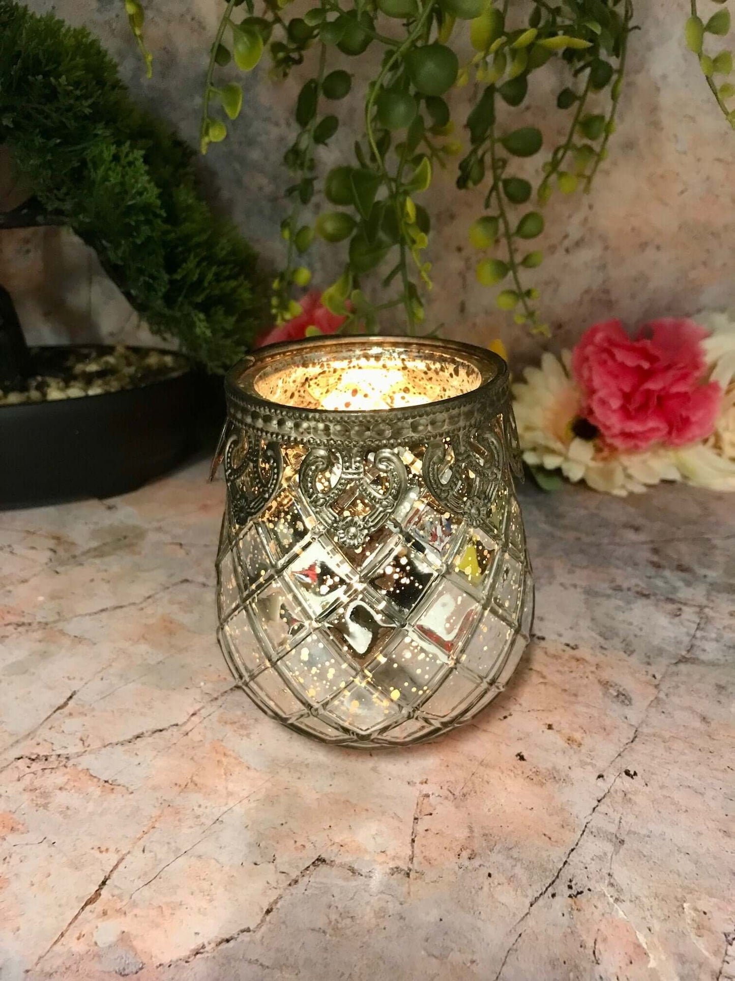 Antique Effect Moroccan Glass Tealight Holder Candle Home Lighting Lantern Seasonal Decor Ornament Decoration