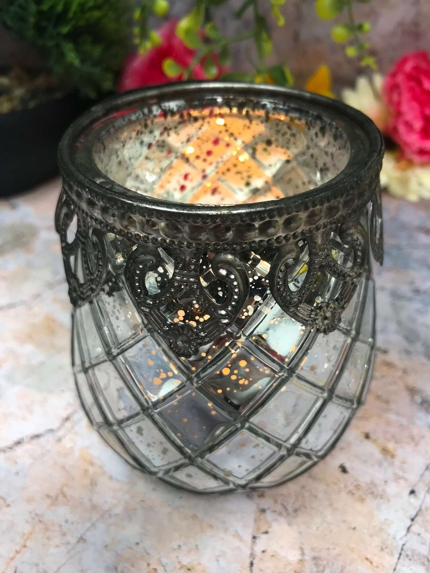 Antique Effect Moroccan Glass Tealight Holder Candle Home Lighting Lantern Seasonal Decor Ornament Decoration