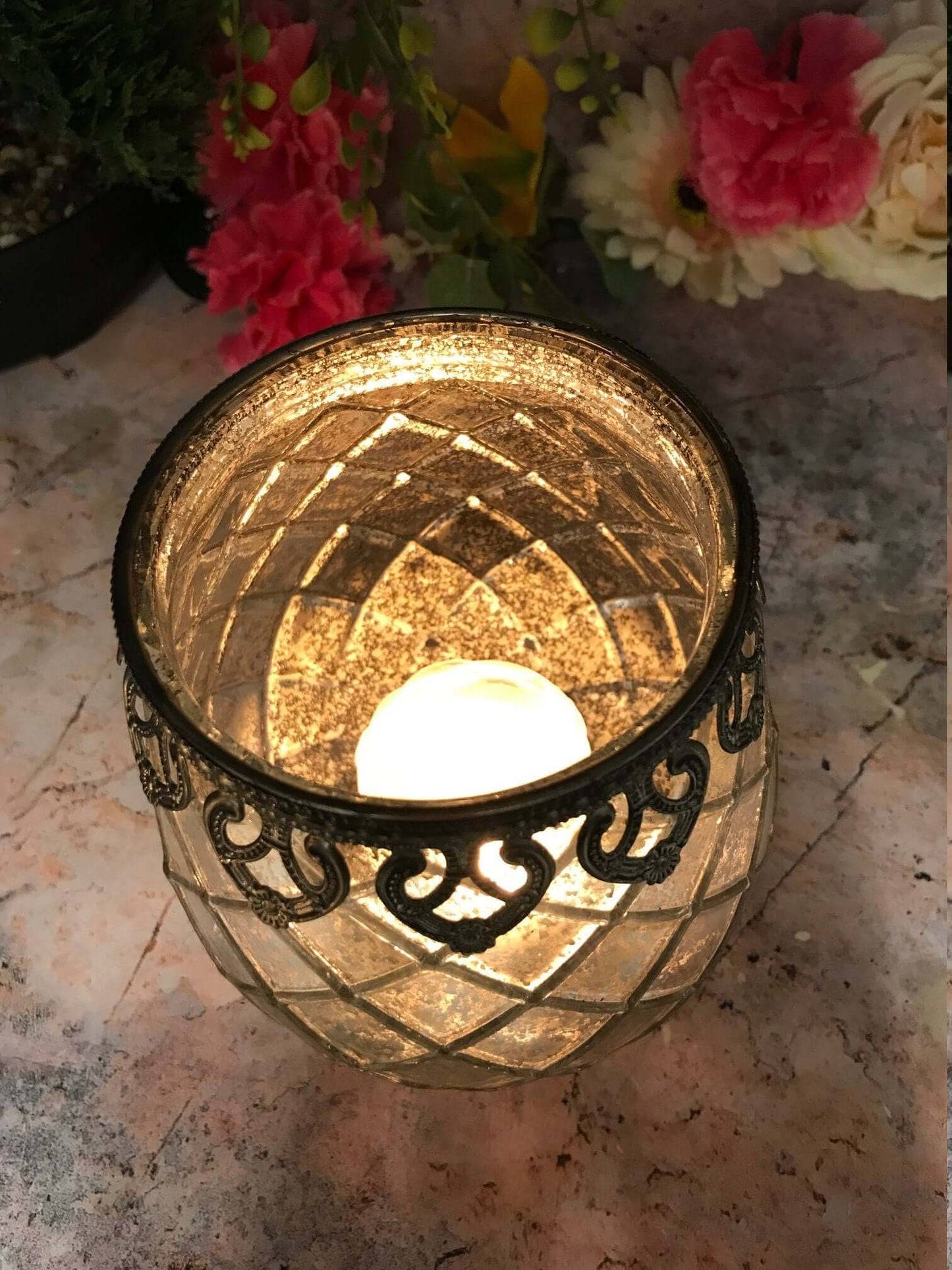 Antique Effect Moroccan Glass Tealight Holder Lantern Candle Seasonal Decor Ornament Home Lighting Decoration Gift