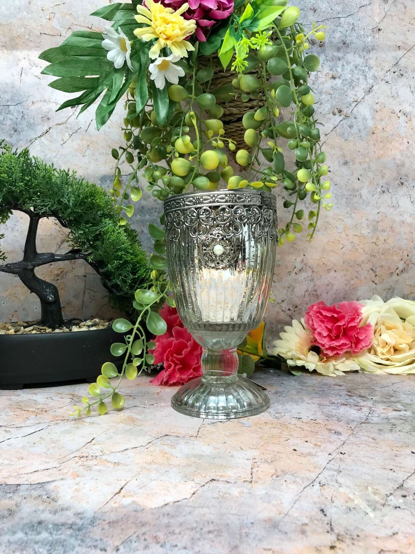 Antique Effect Moroccan Glass Tealight Holder Candle Seasonal Decor Ornament Home Lighting Decoration