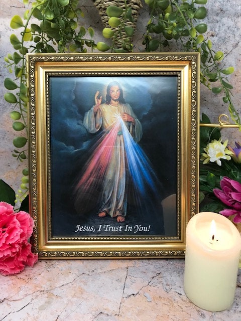 Laminated Framed Picture Divine Mercy Jesus Christianity Religious Decoration-Osiris Craftworks