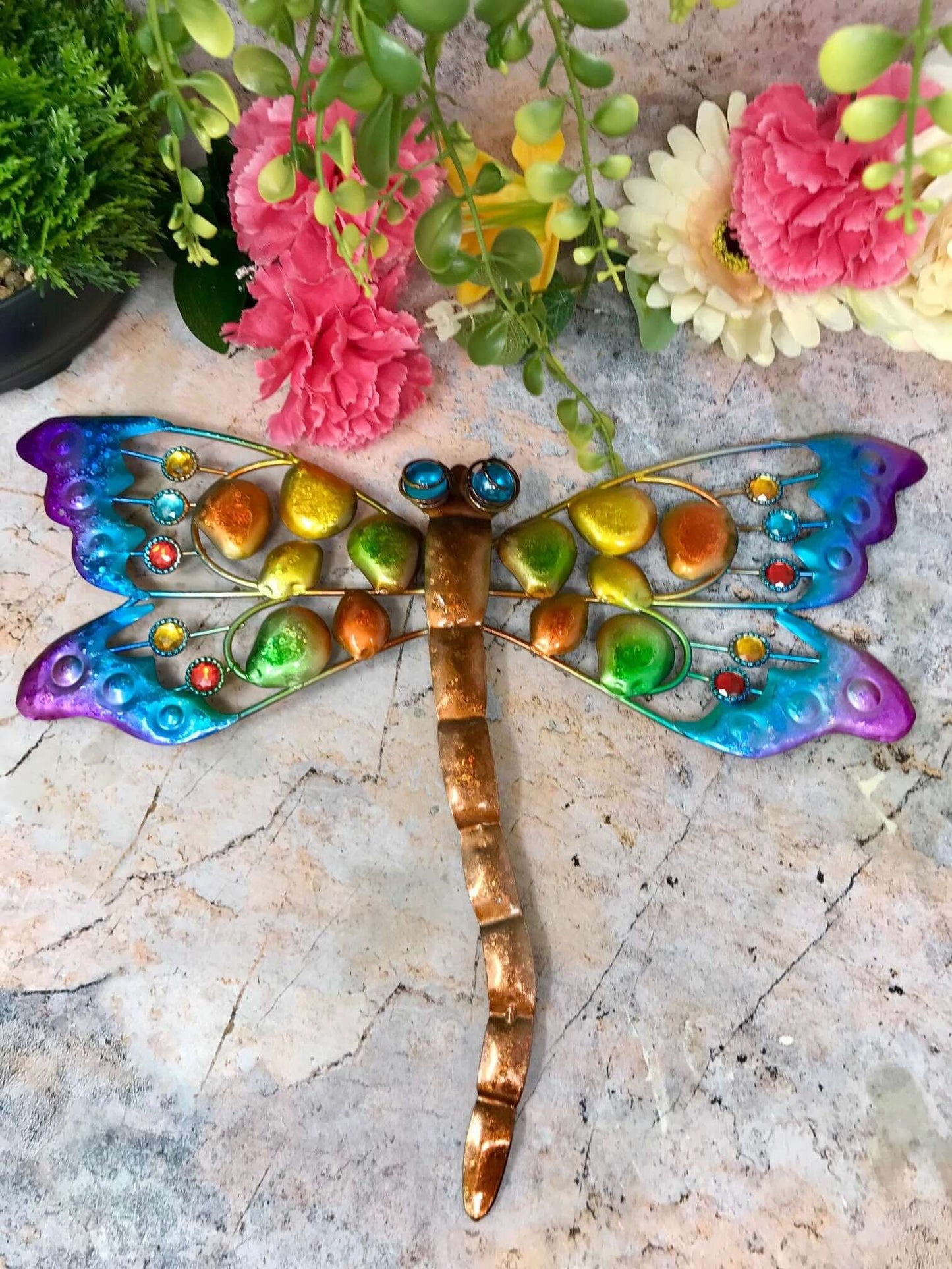 Metal Wall Decor Colourful Dragonfly Indoor Bathroom Kid's Room or Outdoor Garden Yard Art Wall Sculptures-Osiris Craftworks