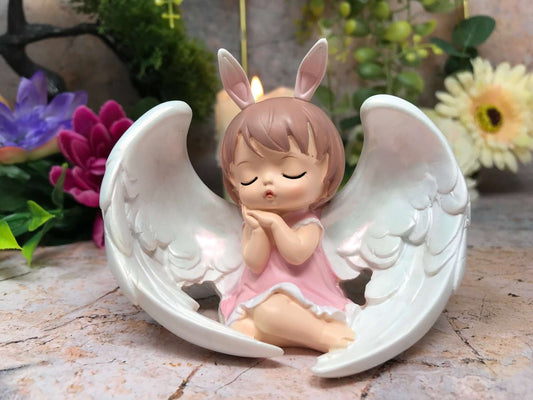 Peaceful Angel Baby Girl in Wings Figurine, Adorable Fantasy Sculpture, Cherub Statue, Angelic Nursery Decor, Whimsical Angel Collection-Osiris Craftworks