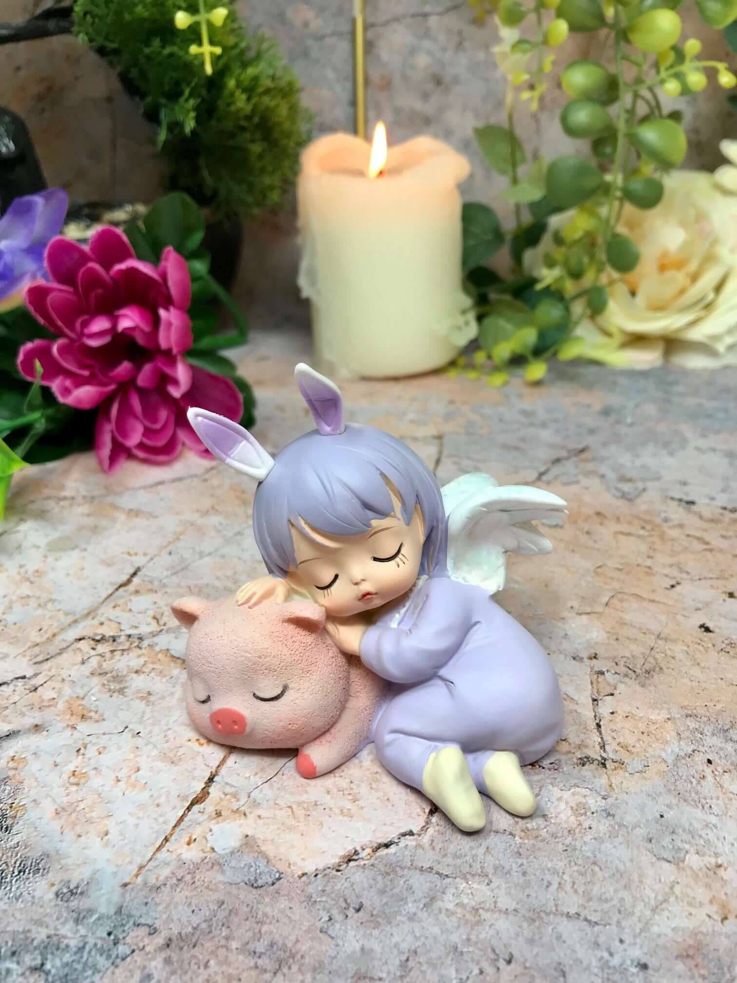 Adorable Peaceful Angel Baby Girl with Piglet Companion Sculpture Figurine Fantasy Angels Collection-Osiris Craftworks