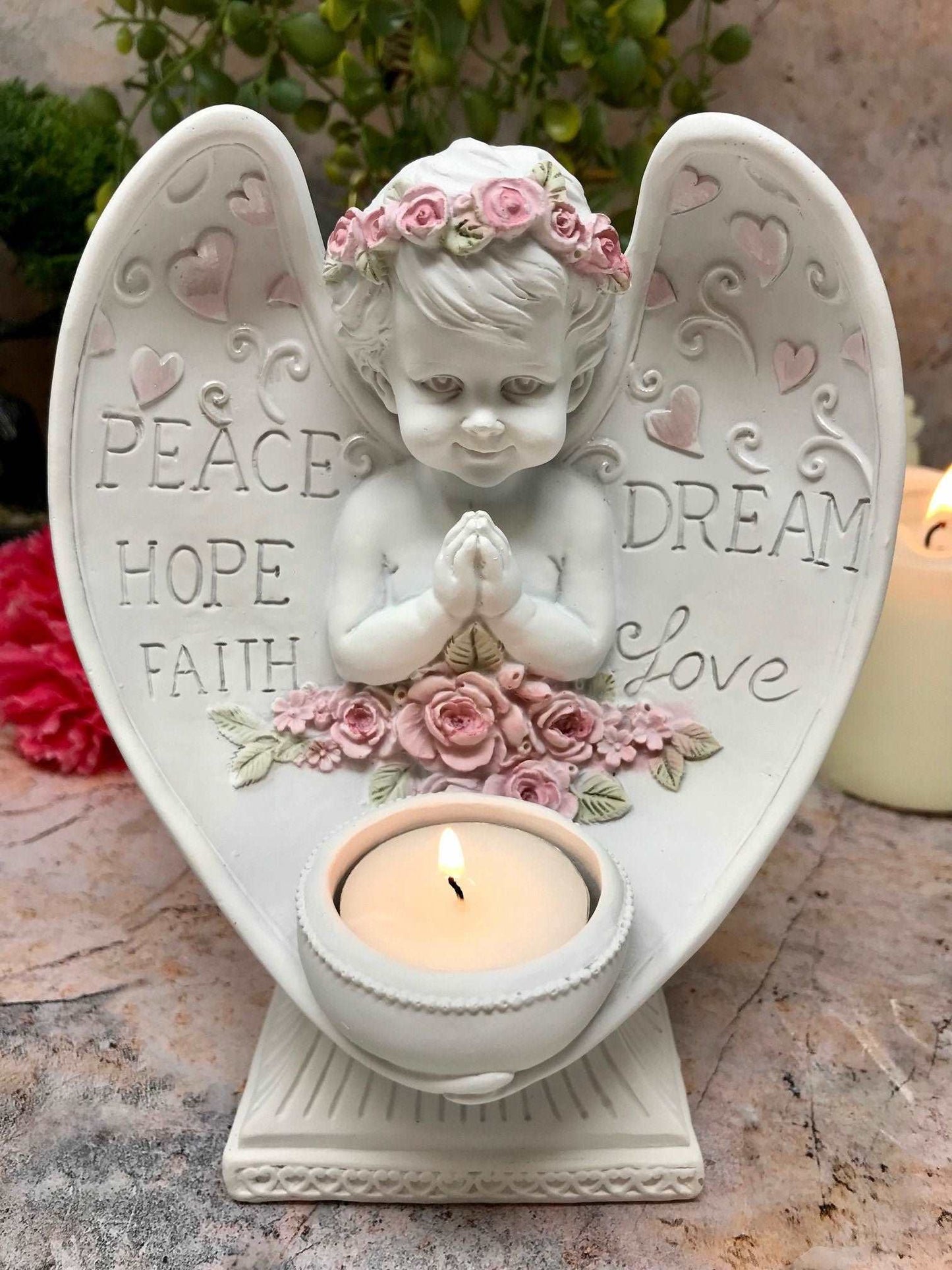 Beautiful Angel Cherub Praying Candle Holder Ornament Peace Hope Faith Love-Osiris Craftworks