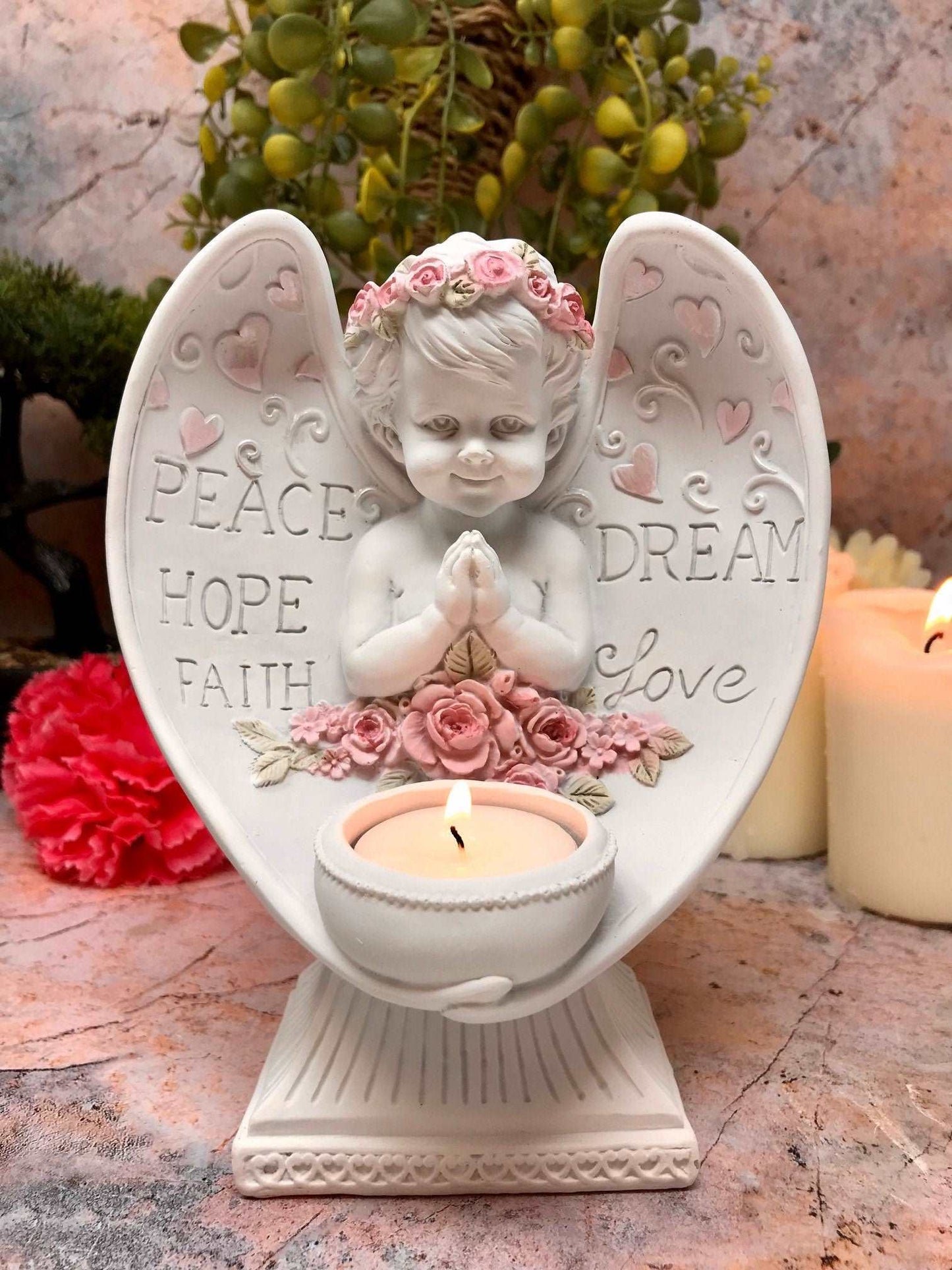 Beautiful Angel Cherub Praying Candle Holder Ornament Peace Hope Faith Love-Osiris Craftworks