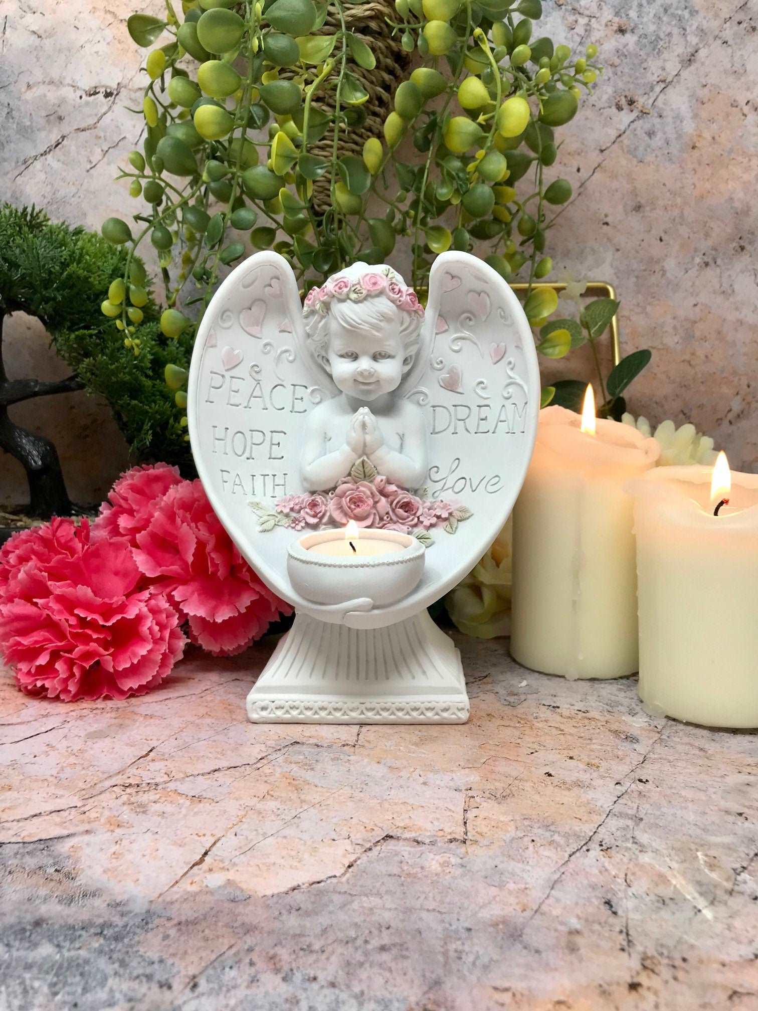 Beautiful Angel Cherub Praying Candle Holder Ornament Peace Hope Faith Love-Osiris Craftworks