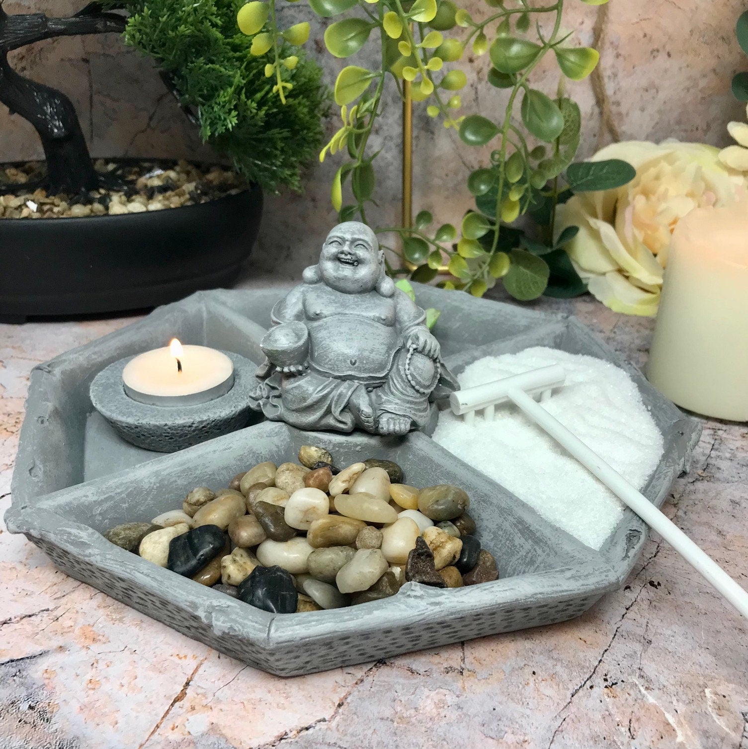 Zen Garden Kit - Mini Buddha Meditation and Relaxation Space - Complete Set with Sand, Rake, Candle, & Decor-Osiris Craftworks