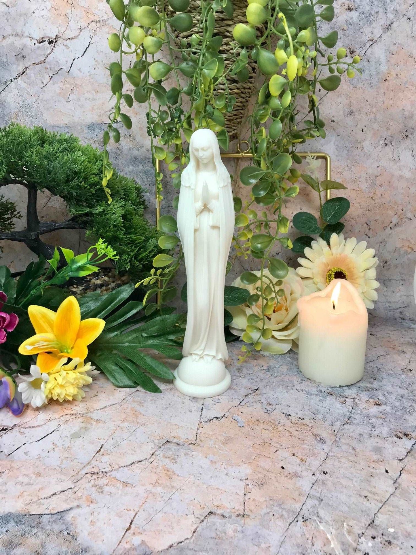 Alabaster Sculpture Virgin Mary Figurine Statue Religious Ornament Church Chapel-Osiris Craftworks