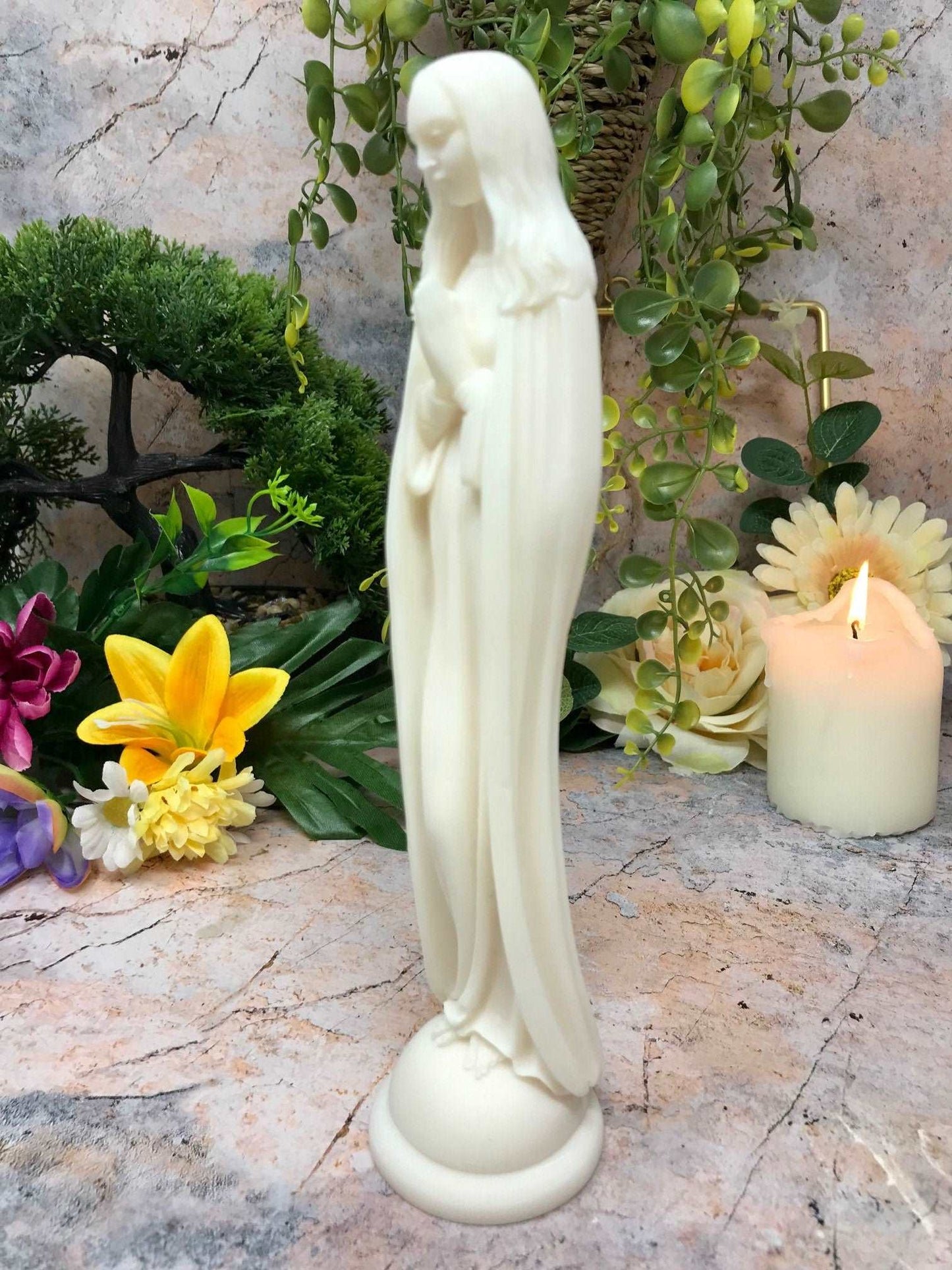 Alabaster Sculpture Virgin Mary Figurine Statue Religious Ornament Church Chapel-Osiris Craftworks