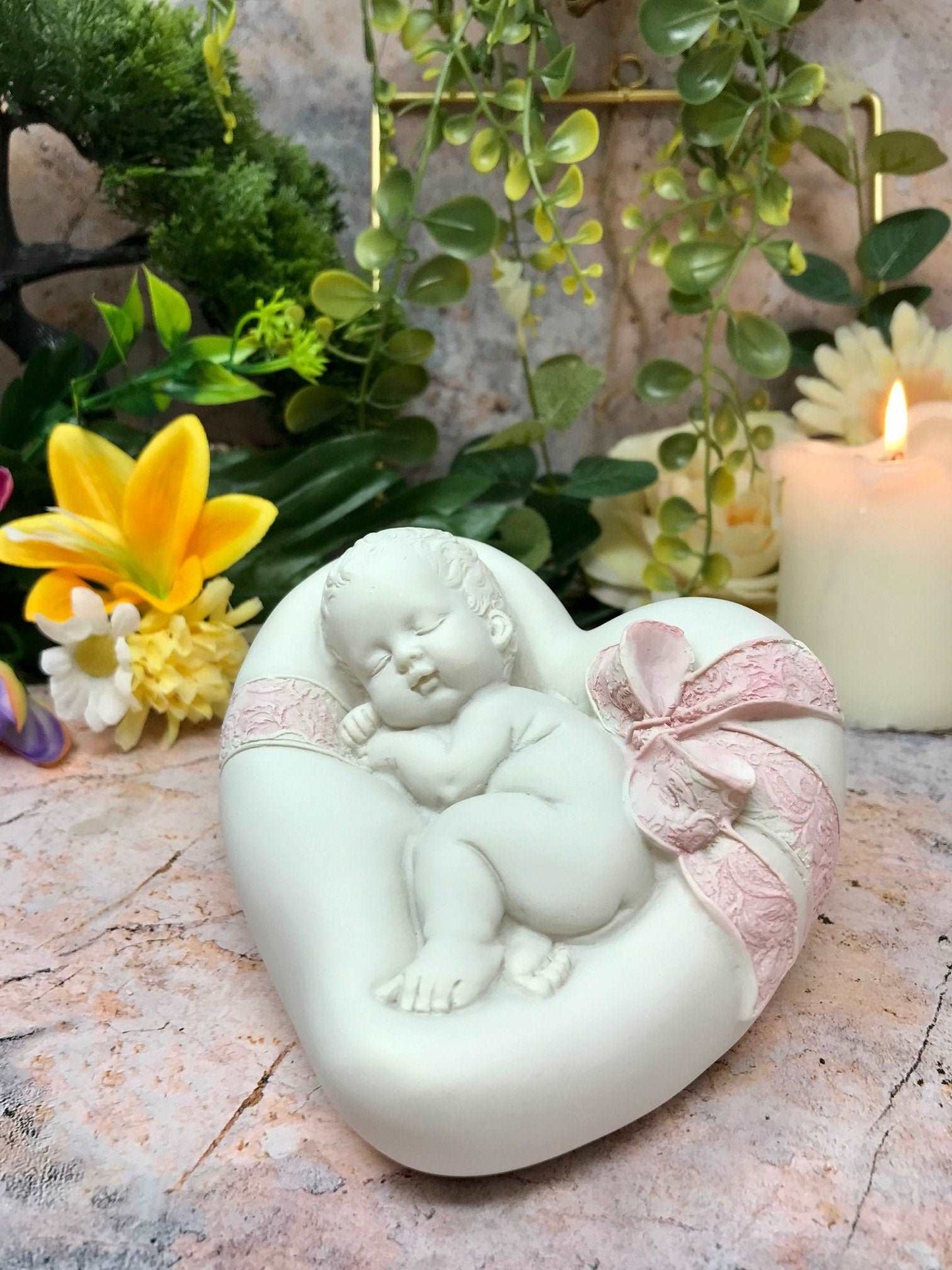 Beautiful Peaceful Baby Resting on Heart Cherub Angel Ornament A Present for Expecting Couples-Osiris Craftworks