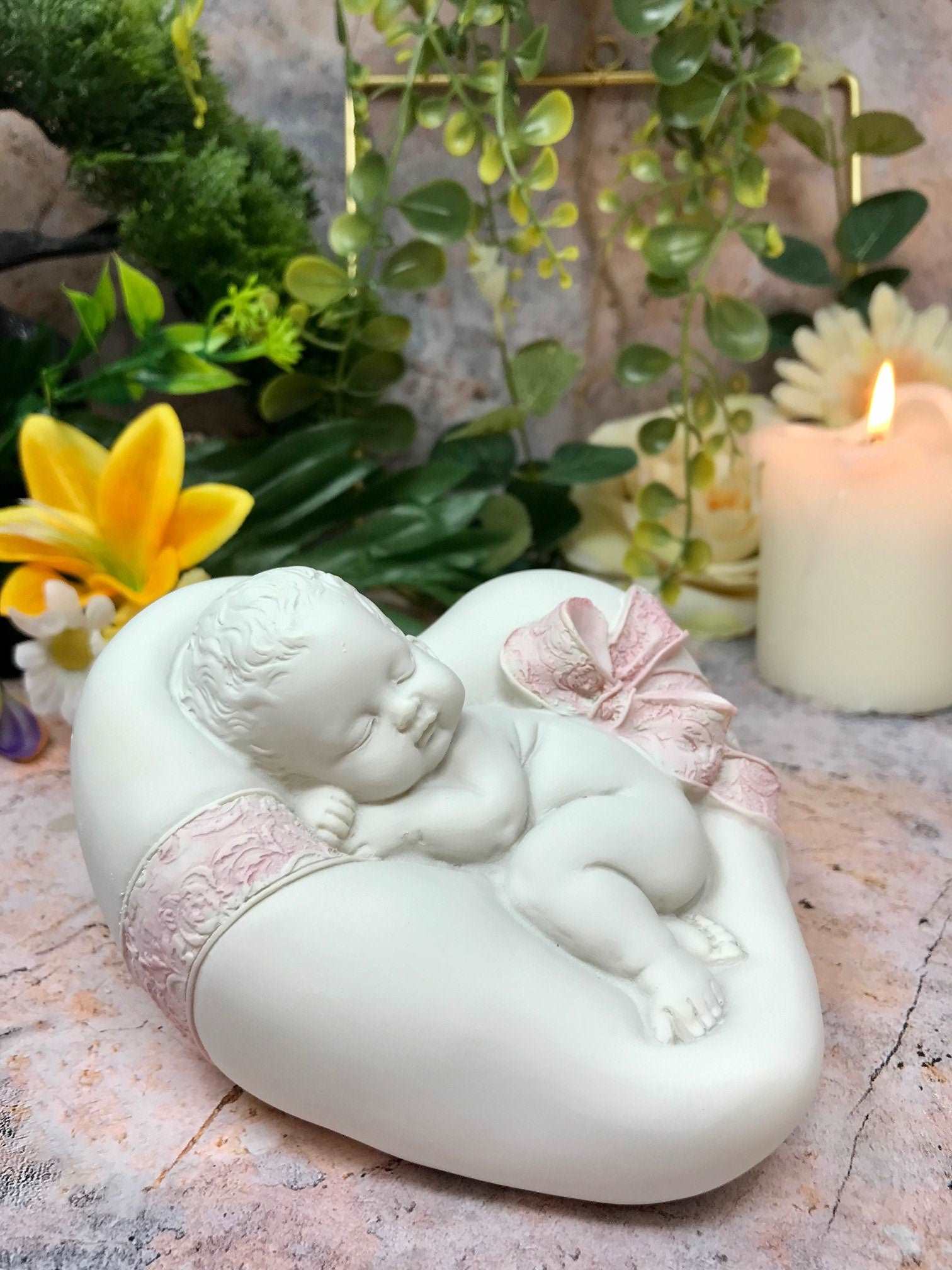 Beautiful Peaceful Baby Resting on Heart Cherub Angel Ornament A Present for Expecting Couples-Osiris Craftworks