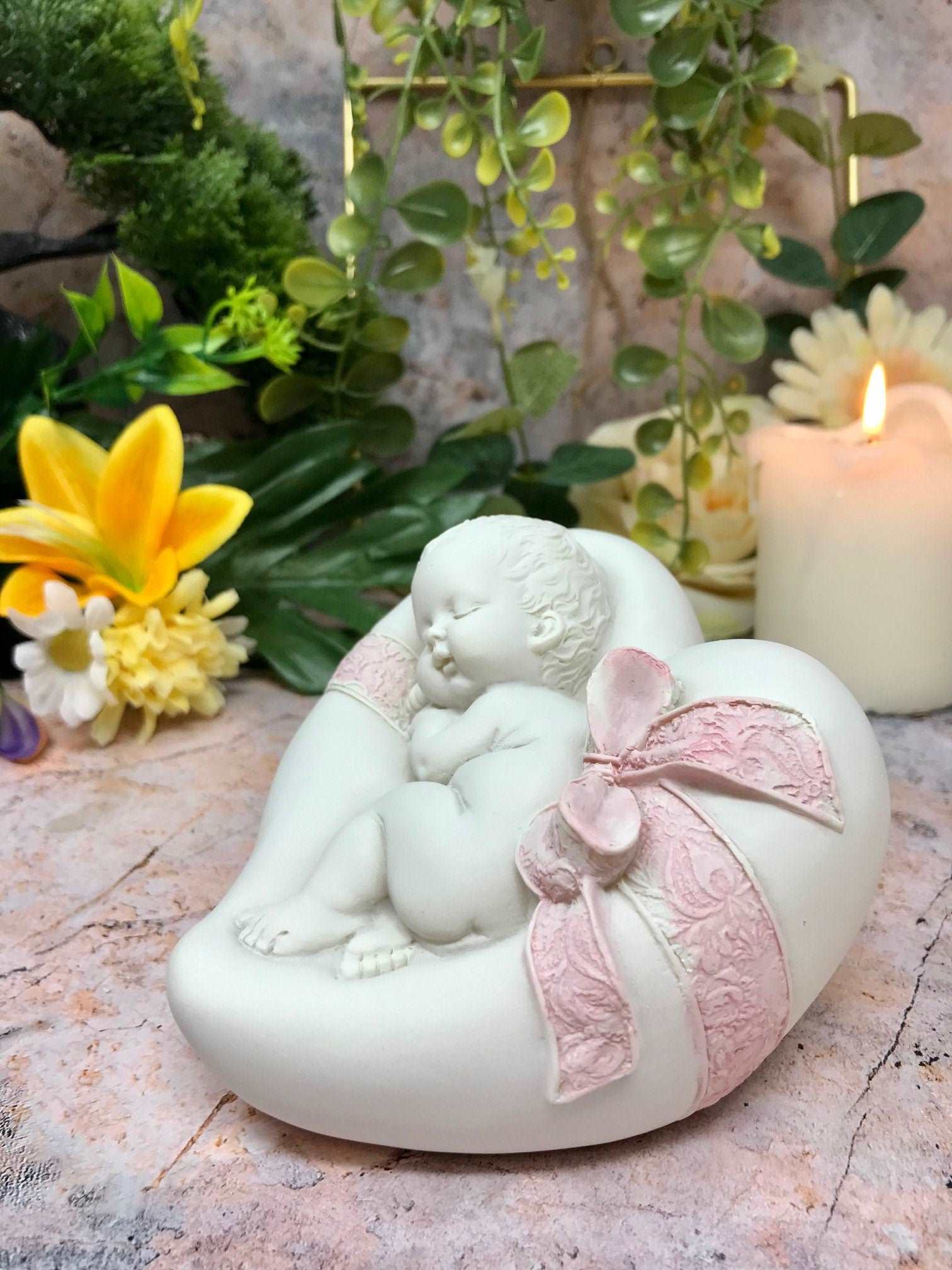 Beautiful Peaceful Baby Resting on Heart Cherub Angel Ornament A Present for Expecting Couples-Osiris Craftworks