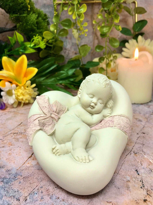 Beautiful Peaceful Baby Resting on Heart Angel Cherub Ornament A Present for Expecting Couples-Osiris Craftworks