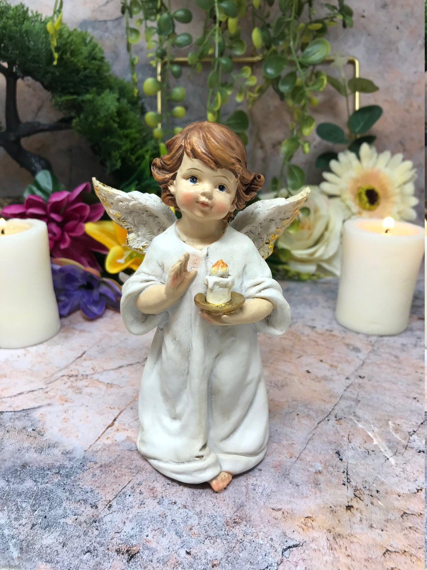 Guardian Angel Figurine Cherub Holding Candle Statue Ornament Sculpture Angels Collection-Osiris Craftworks