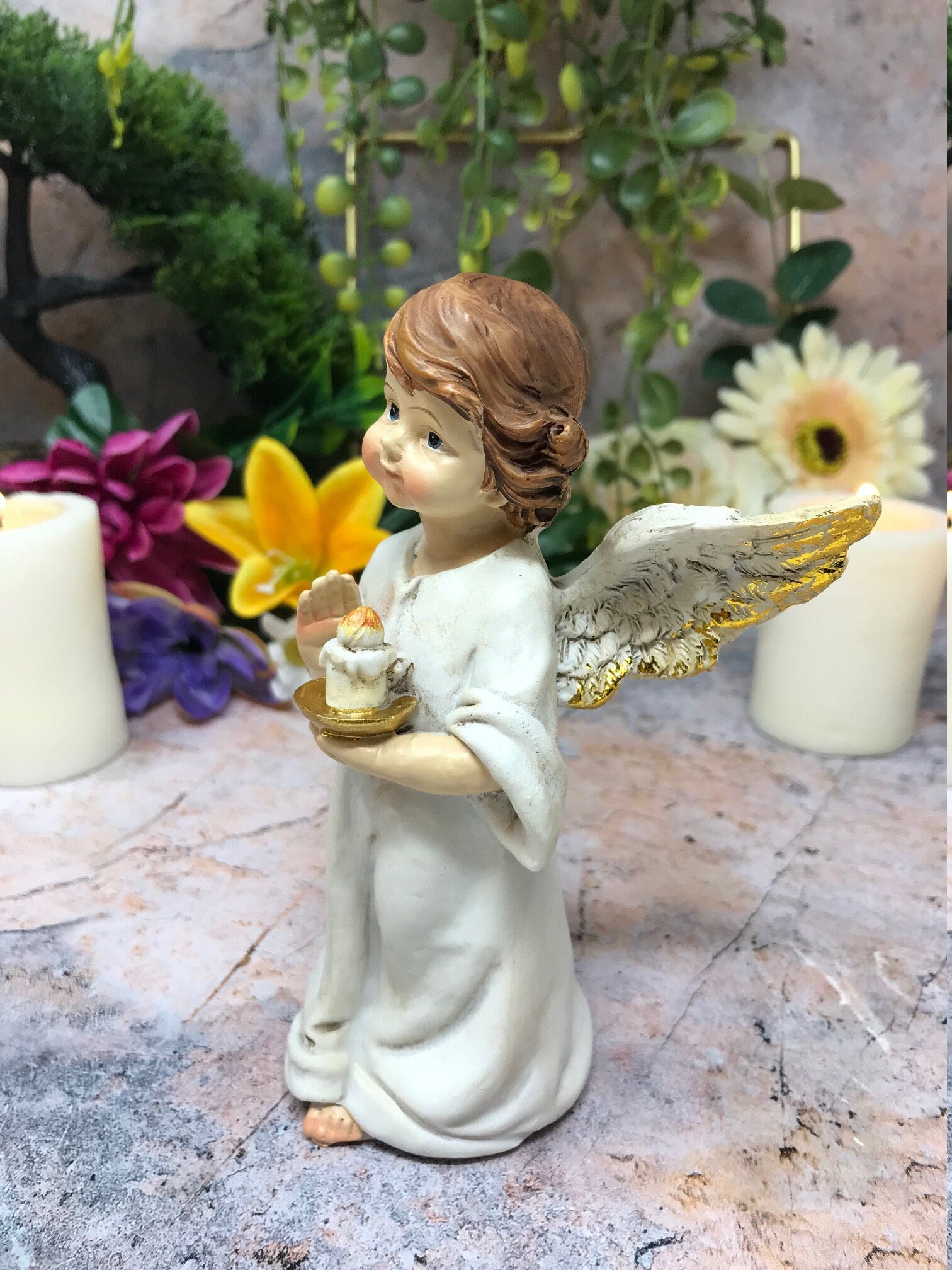 Guardian Angel Figurine Cherub Holding Candle Statue Ornament Sculpture Angels Collection-Osiris Craftworks