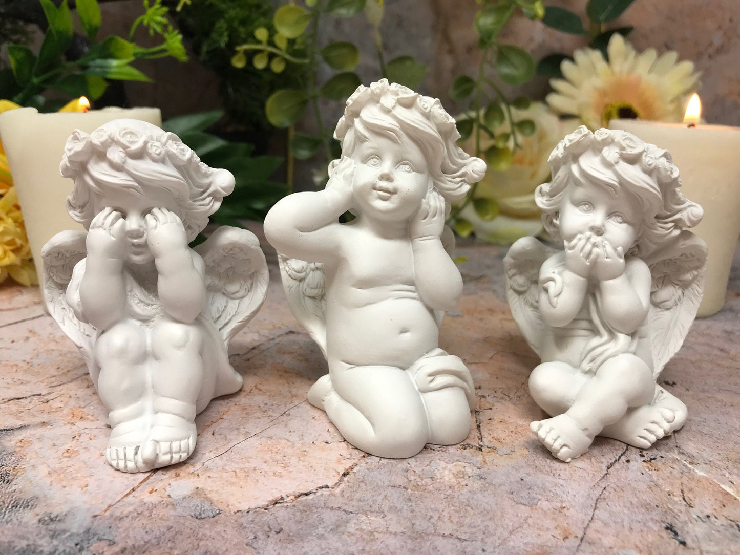 Set of Three Wise Cherubs Ornament Statue Sculpture Mother Grandma Cherubs Gifts Present-Osiris Craftworks