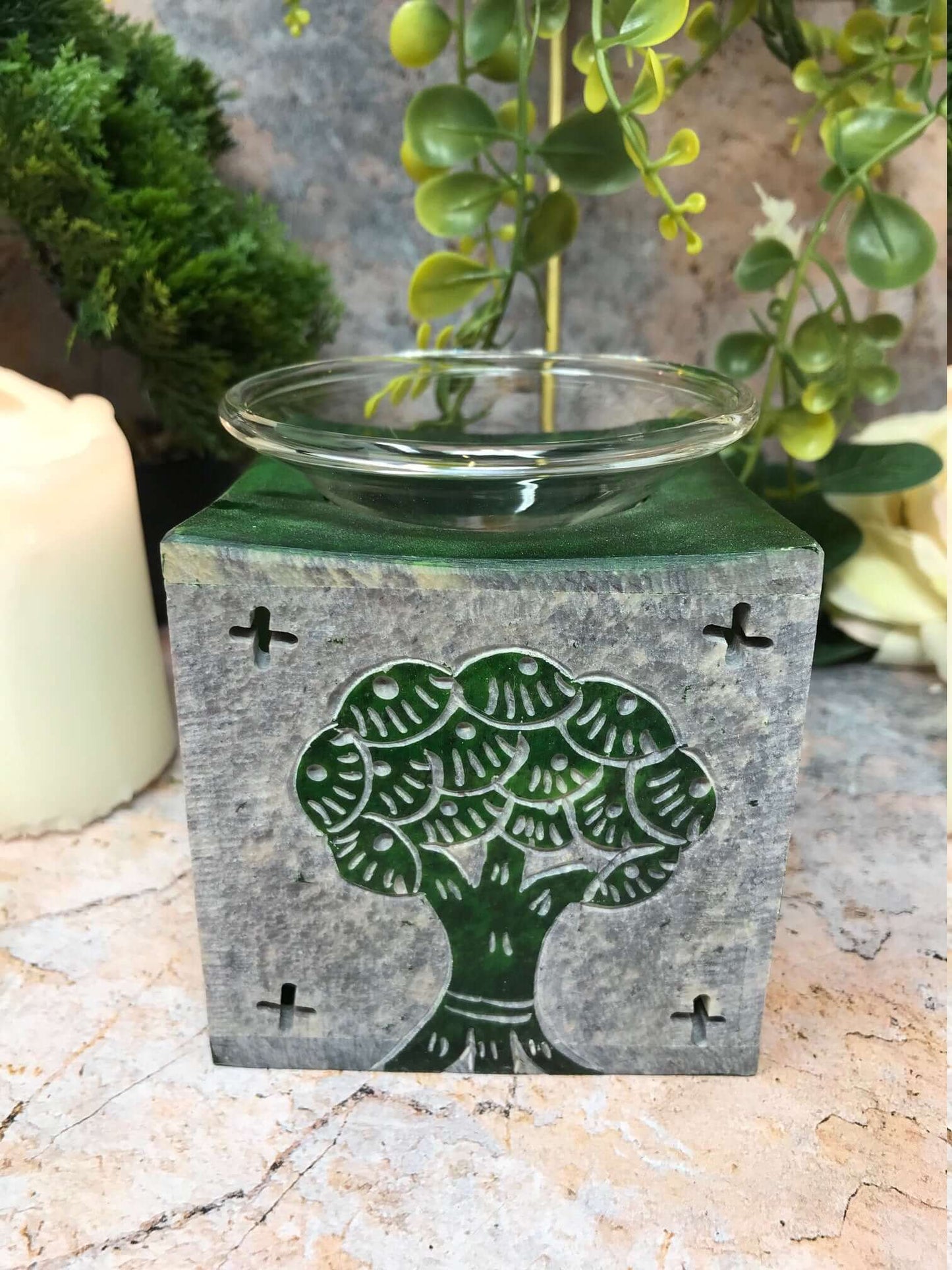 Soapstone Tree of Life Oil Burner Aromatherapy Home Decoration Wicca Pagan Decor