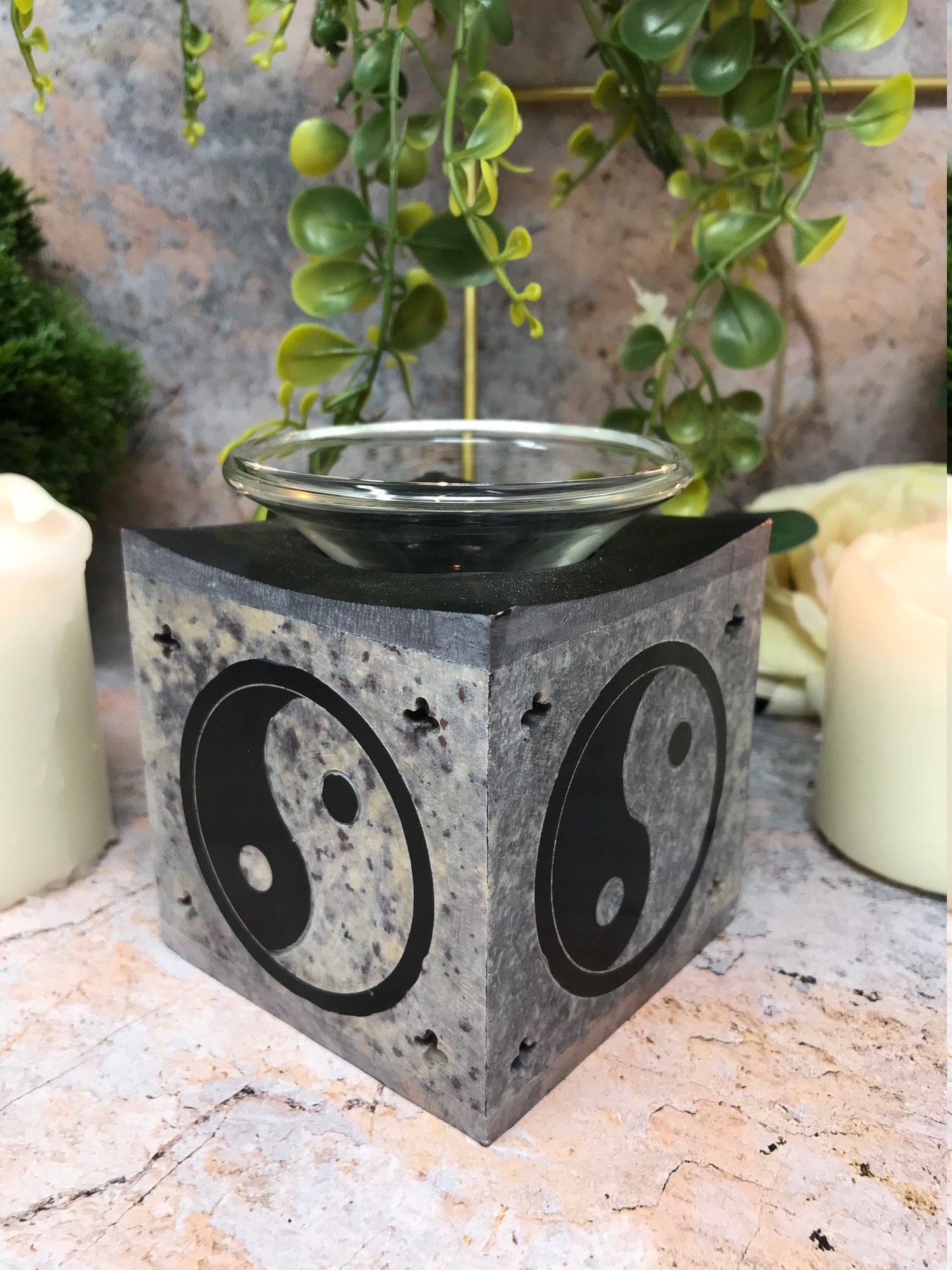 Speckstein Yin Yang Ölbrenner Aromatherapie Wohndekoration Feng Shui Dekor