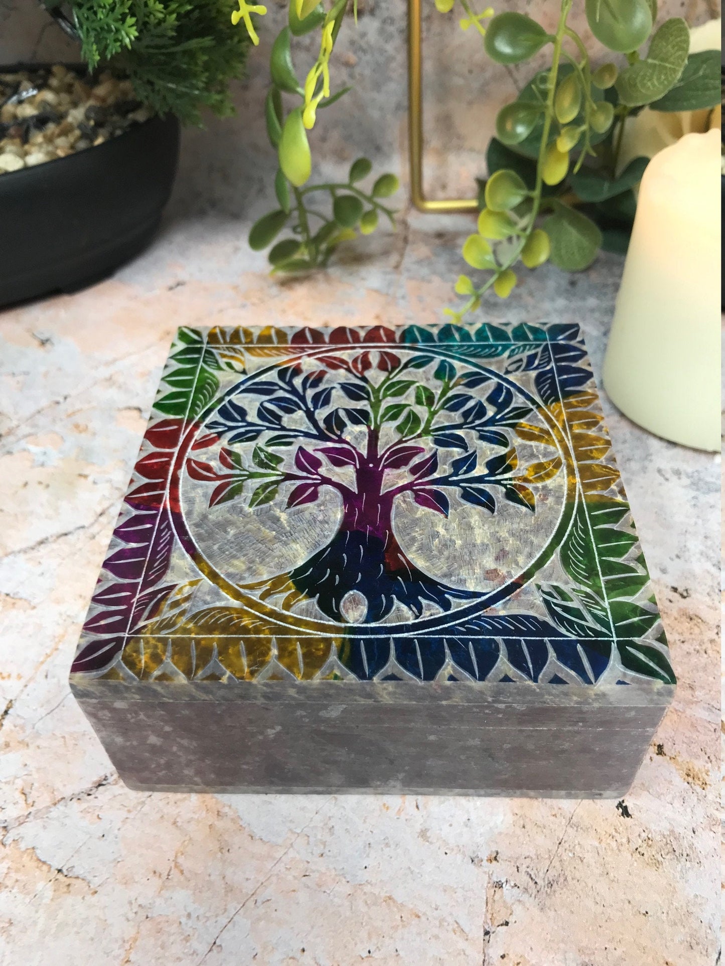 Soapstone Multicoloured Tree of Life Box Altar Decoration Home Ornament-Osiris Craftworks